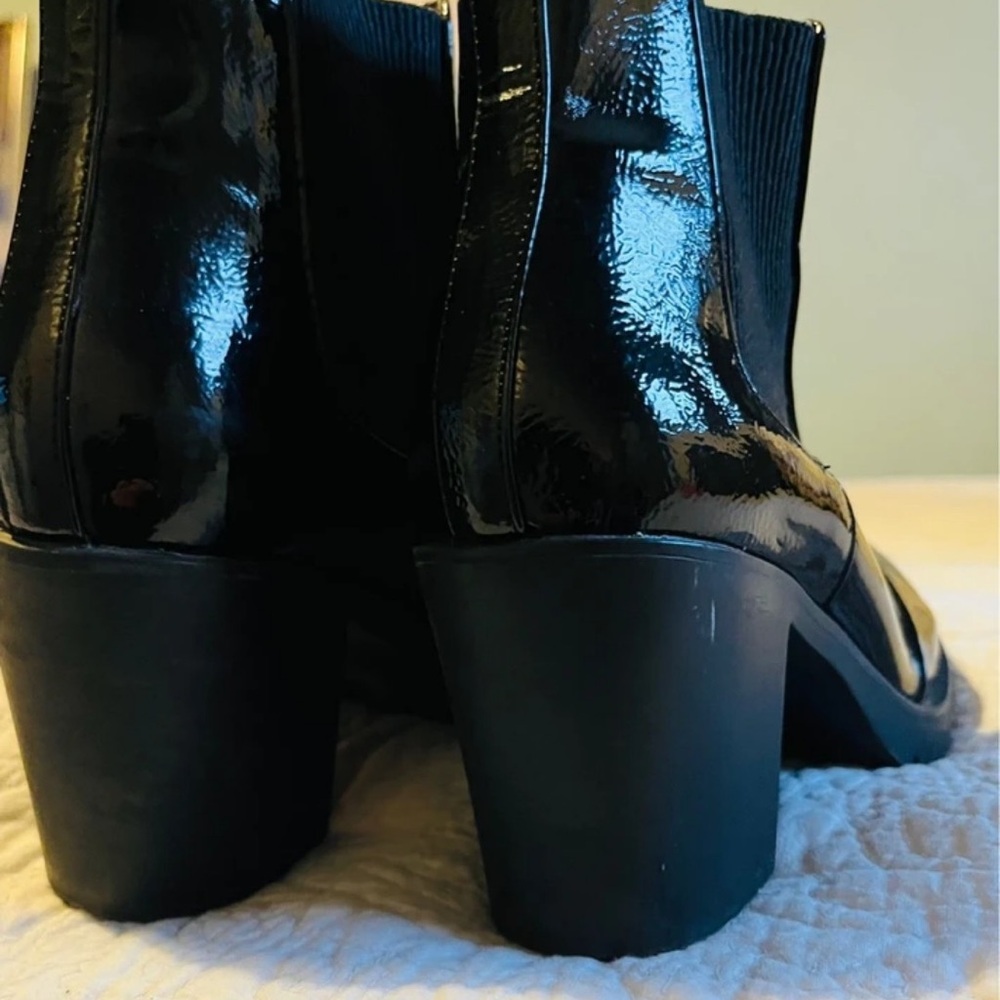Patent Black Block Heel Chelsea Boots for Women